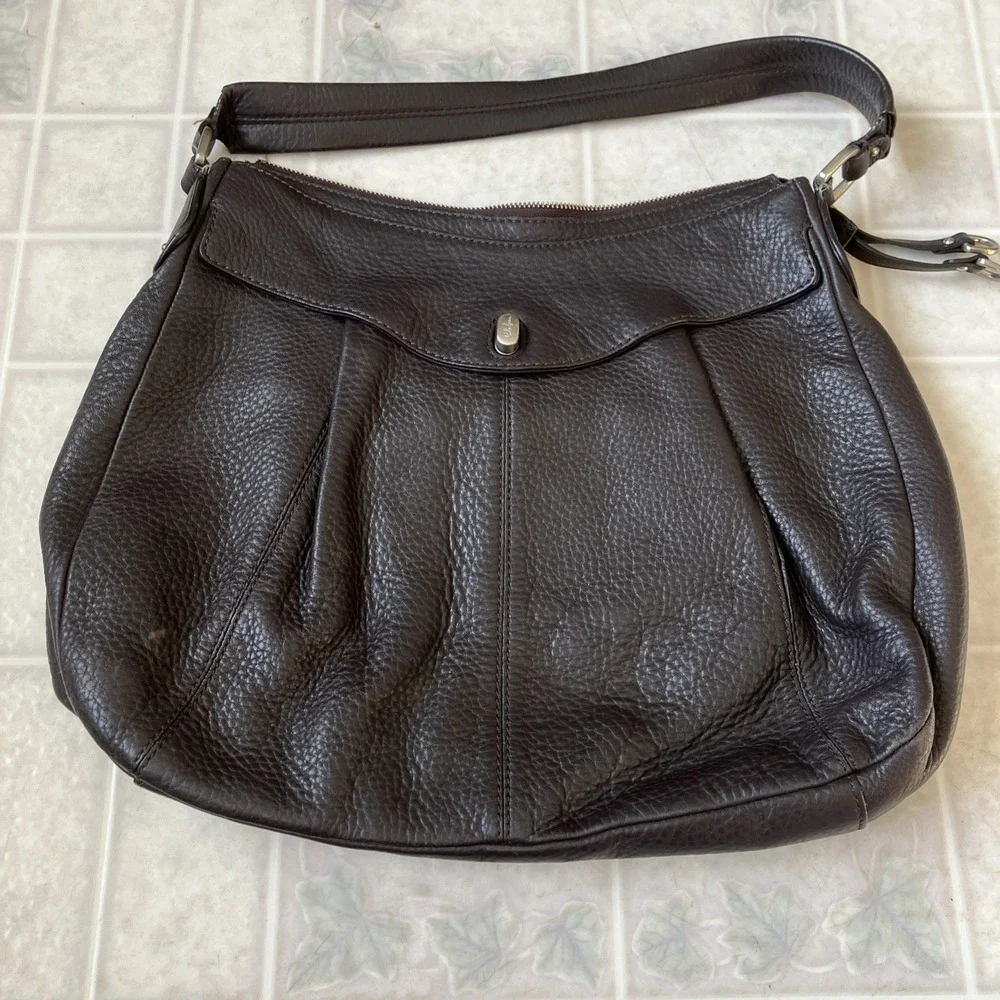 COLE HAAN Brown Pleated Pebbled Leather Hobo Large Shoulder‎ Tote Shopper Bag